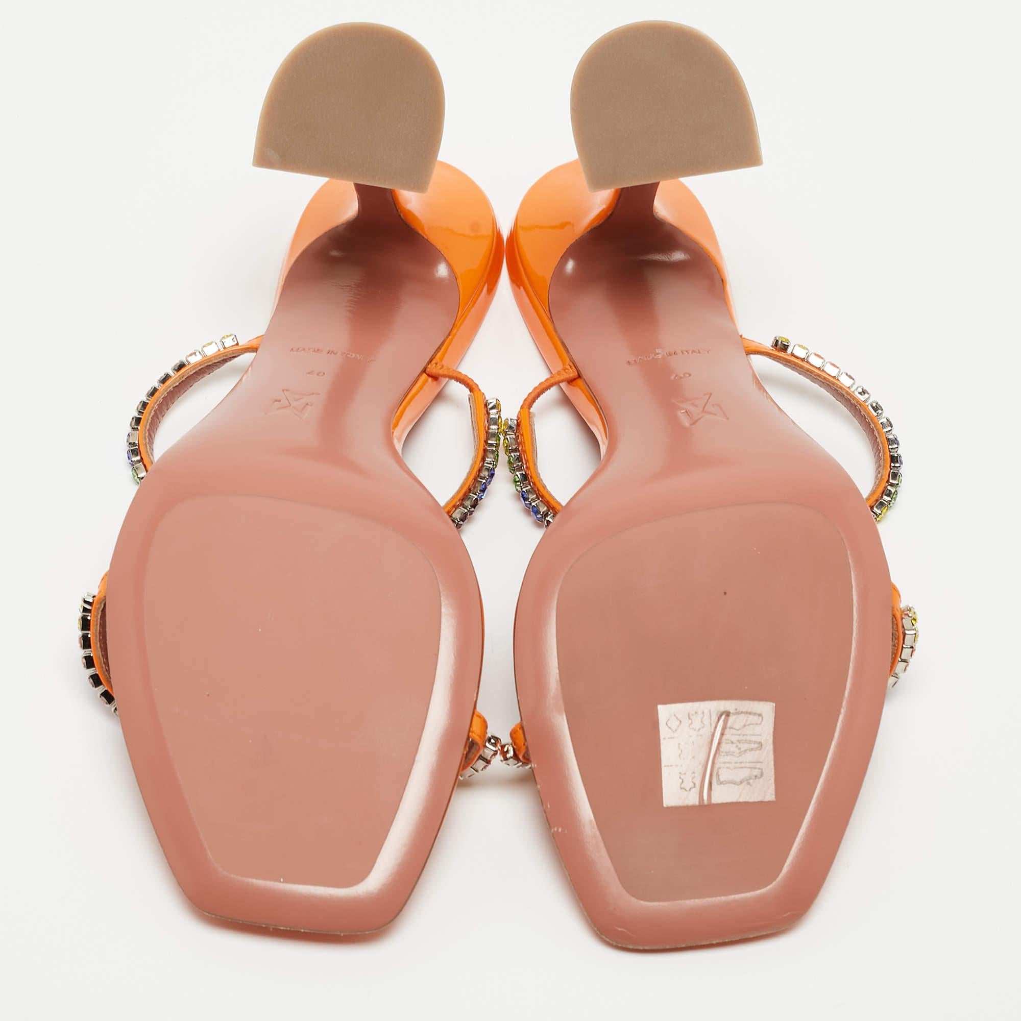 Amina Muaddi Orange Crystal Embellished Satin Glida Slide Sandals Size 40 3