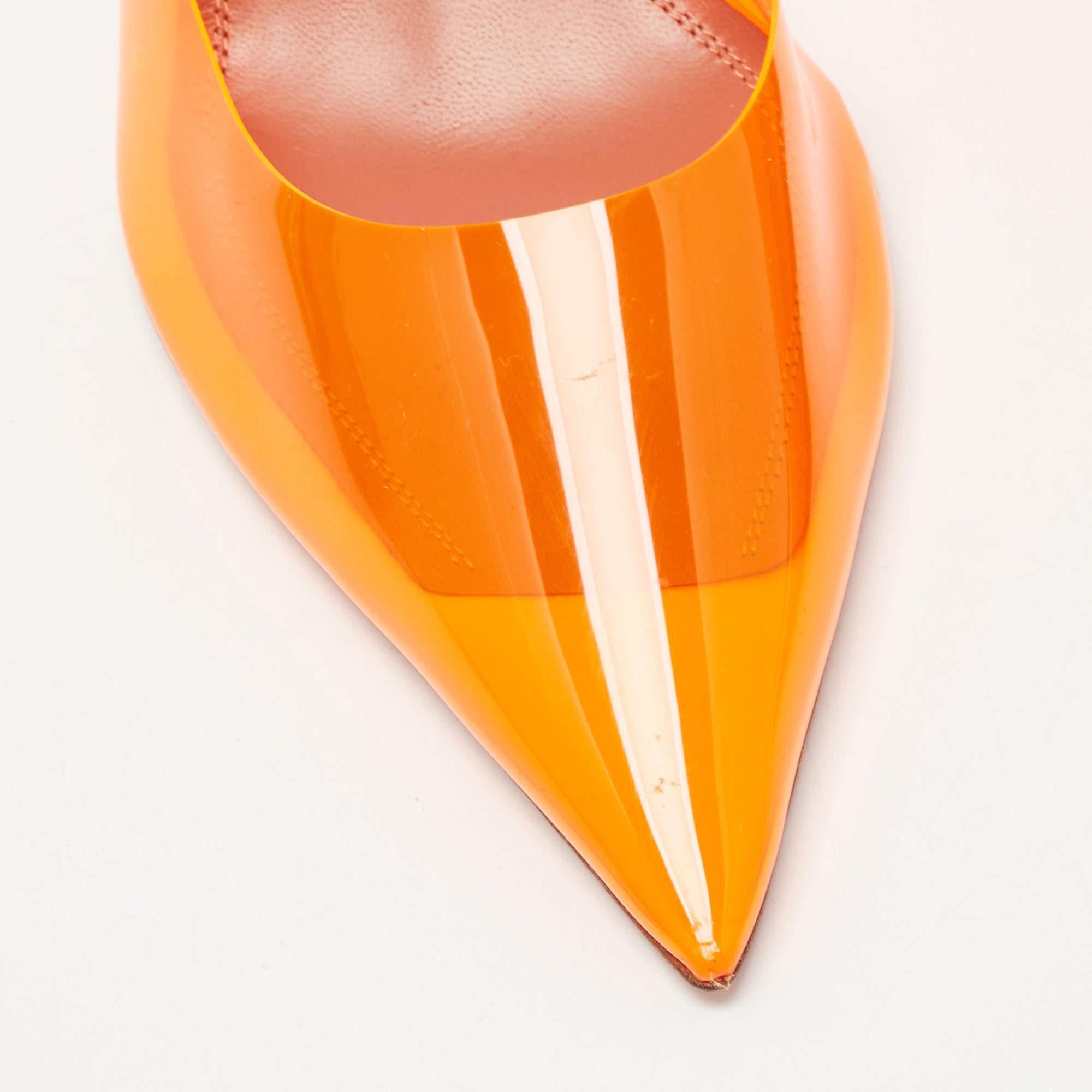 Amina Muaddi Orange PVC Holli Glass Slingback Pumps Size 40.5 In New Condition For Sale In Dubai, Al Qouz 2