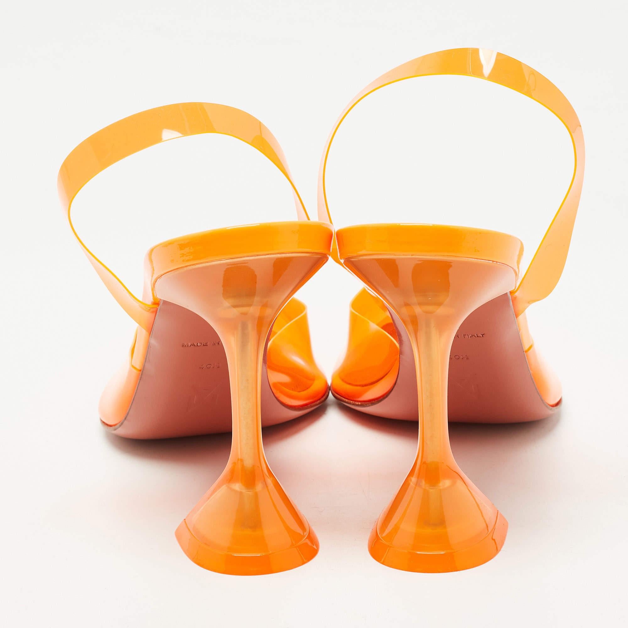 Women's Amina Muaddi Orange PVC Holli Glass Slingback Pumps Size 40.5 For Sale