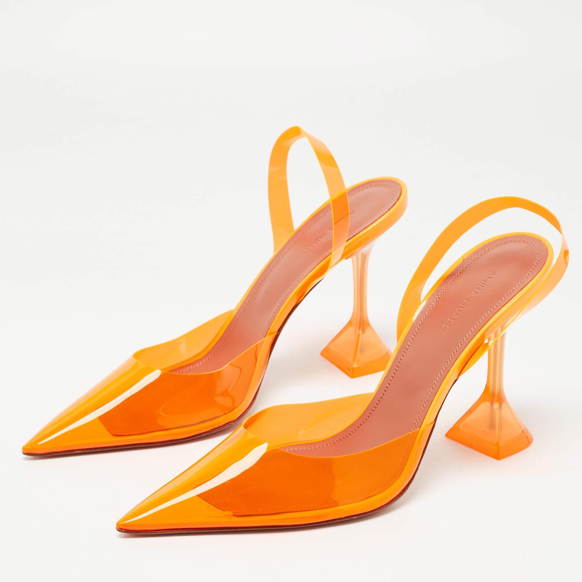 Amina Muaddi Orange PVC Holli Glass Slingback Pumps Size 40.5 For Sale 3