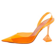 Used Amina Muaddi Orange PVC Holli Glass Slingback Pumps Size 40.5