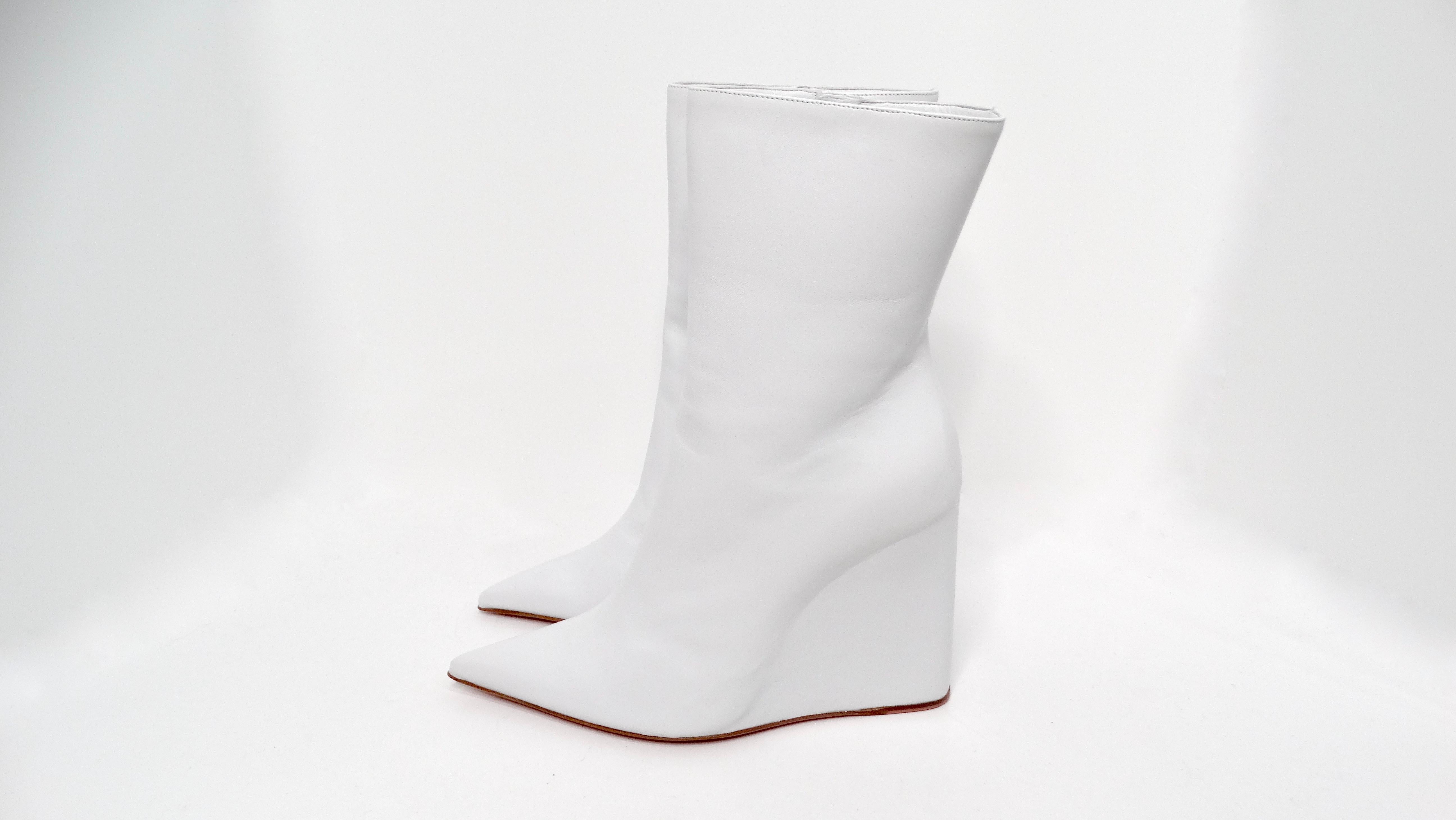 Women's Amina Muaddi Pernille White Leather Wedge Boots For Sale