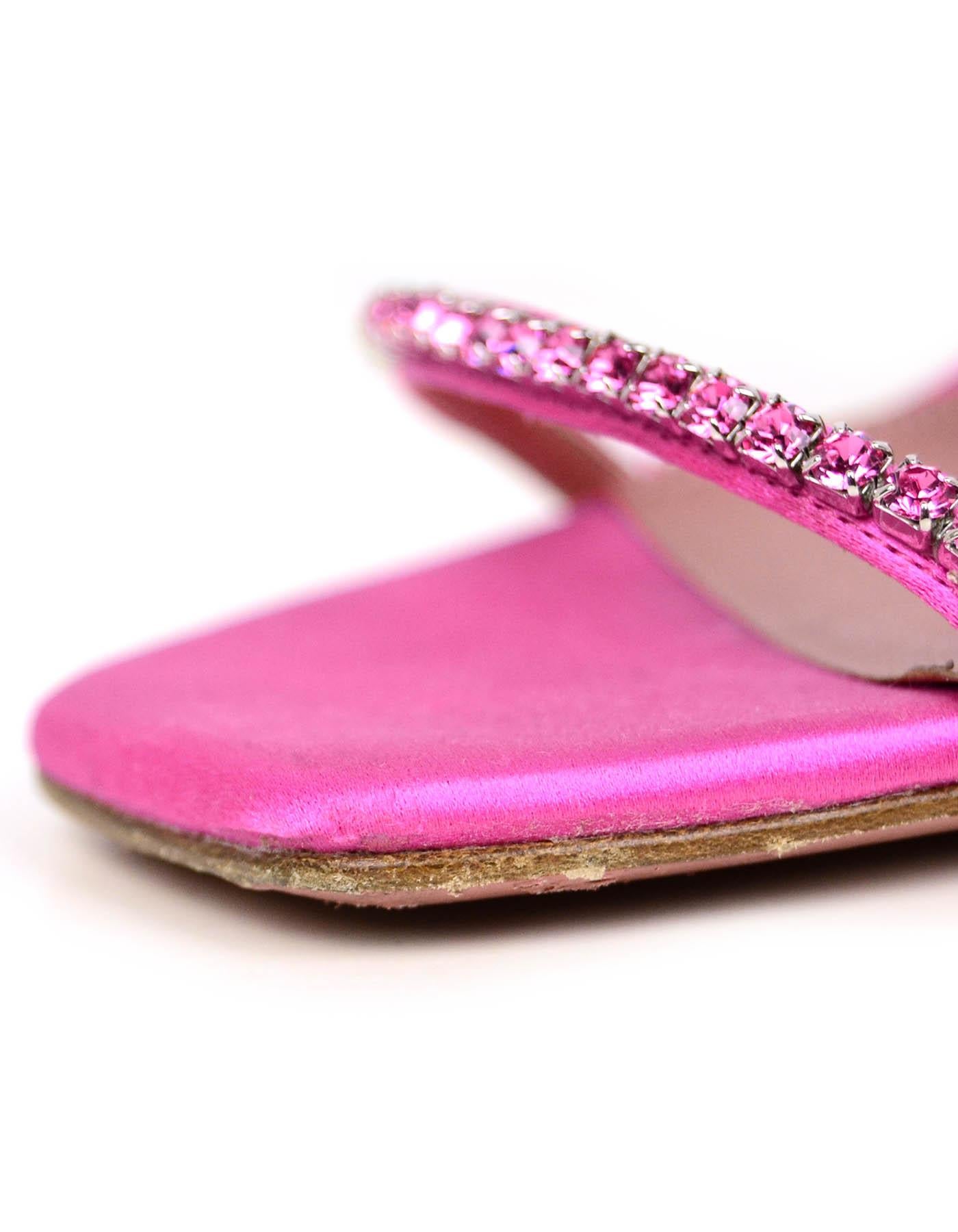 Amina Muaddi Pink Gilda Satin Embellished Sandals Slides sz 39 1