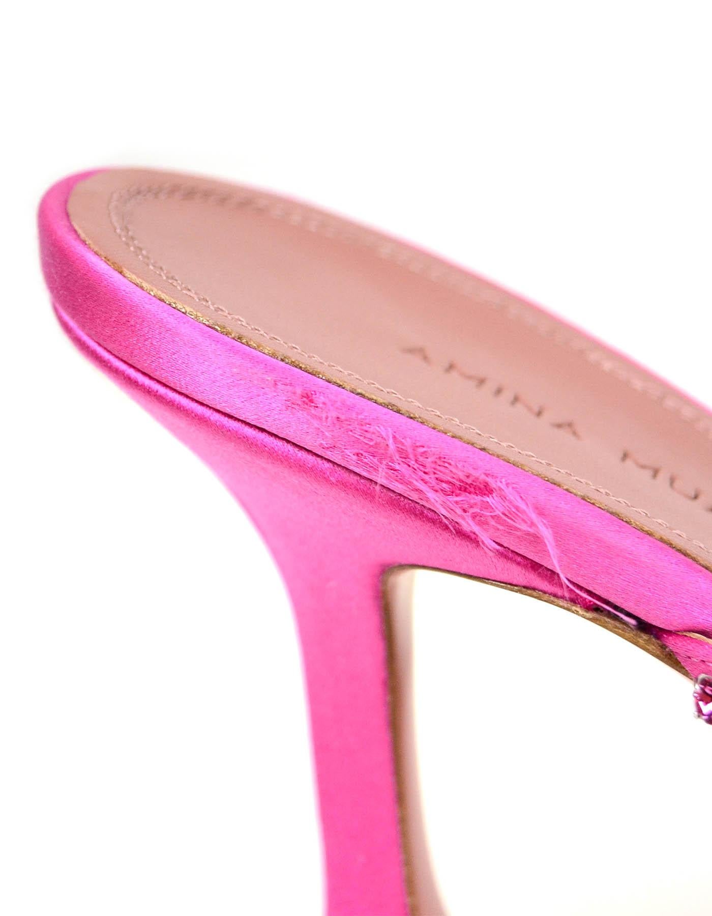 Amina Muaddi Pink Gilda Satin Embellished Sandals Slides sz 39 2