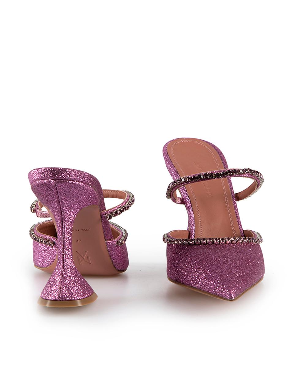 Brown Amina Muaddi Pink Glitter Crystal Gilda 95 Mules Size IT 37