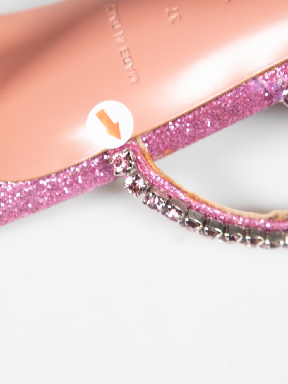 Amina Muaddi Pink Glitter Crystal Gilda 95 Mules Size IT 37 2