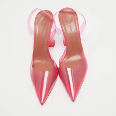 Amina Muaddi Pink PVC Holli Glass Slingback Pumps Size 38