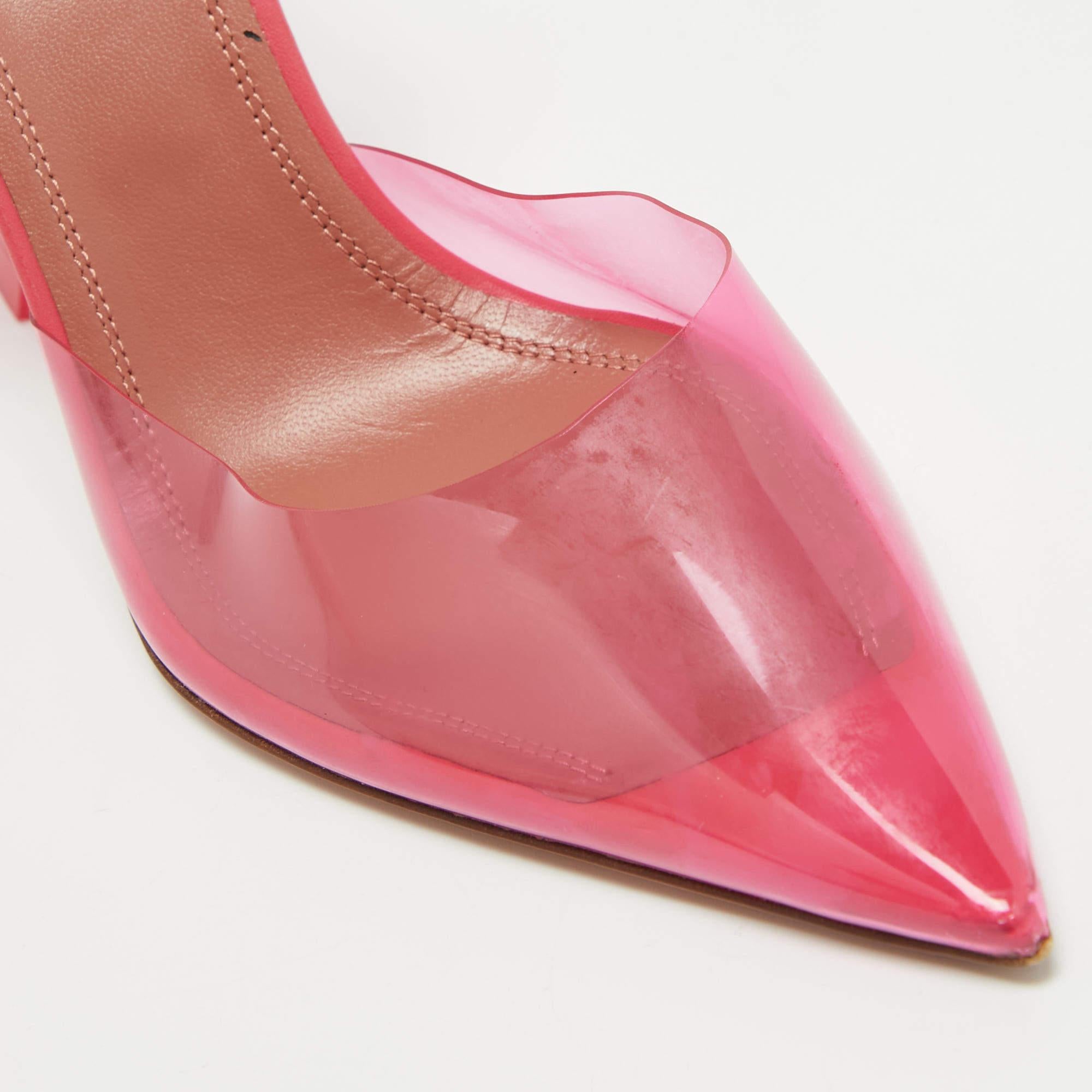 Women's Amina Muaddi Pink PVC Holli Glass Slingback Pumps Size 38 For Sale