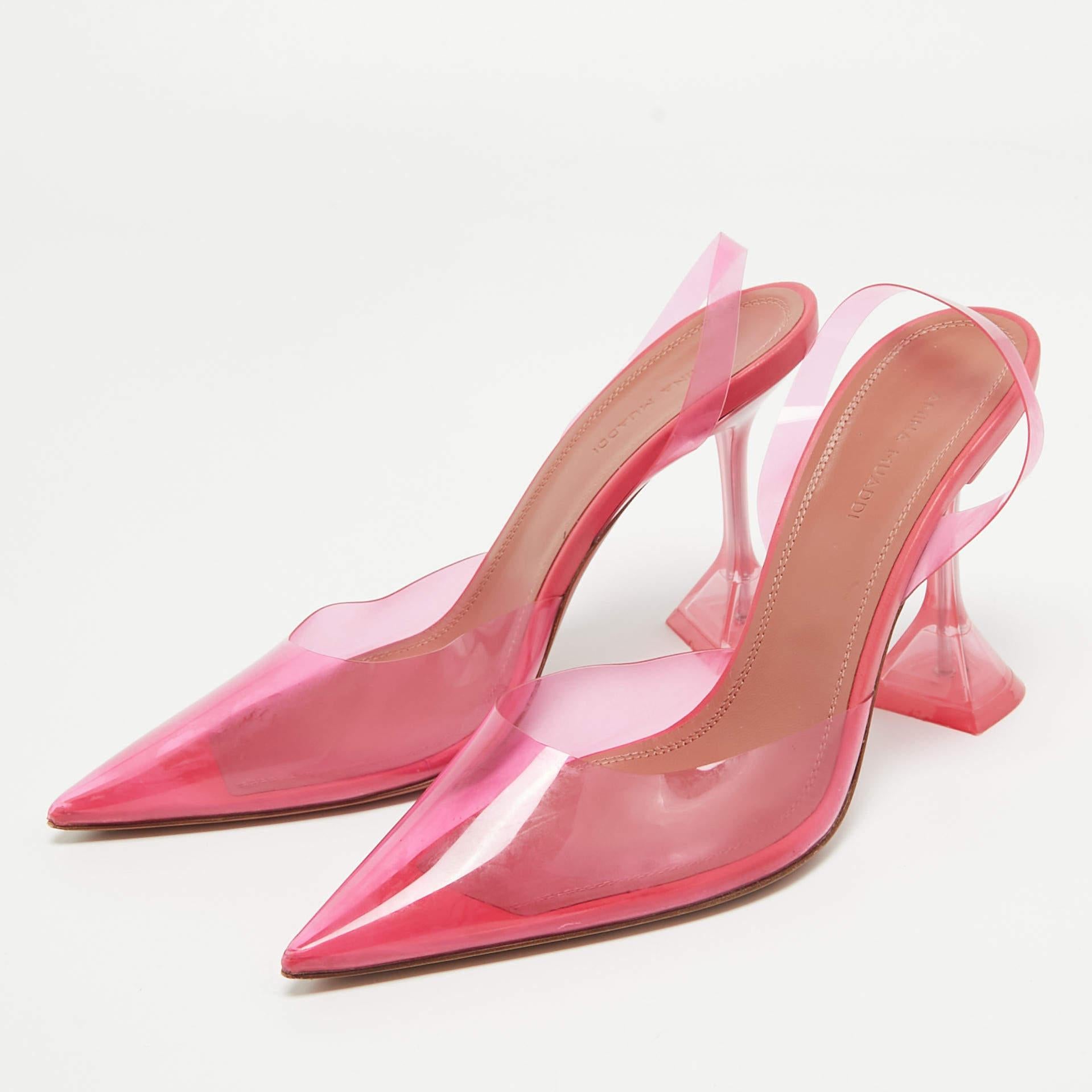 Amina Muaddi Pink PVC Holli Glass Slingback Pumps Size 38 For Sale 3