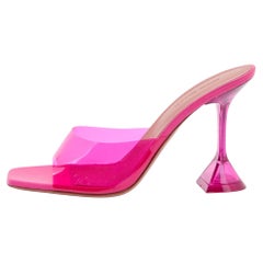 Used Amina Muaddi Pink PVC Lupita Slide Sandals Size 39