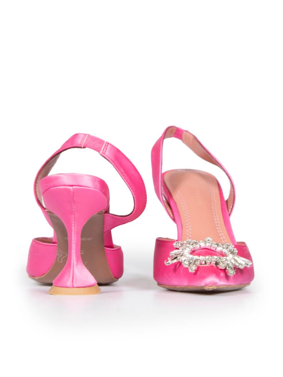 Amina Muaddi Pink Satin Begum Heels Size IT 38 In Good Condition In London, GB