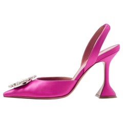 Amina Muaddi Pink Satin Begum Slingback Pumps Size 37