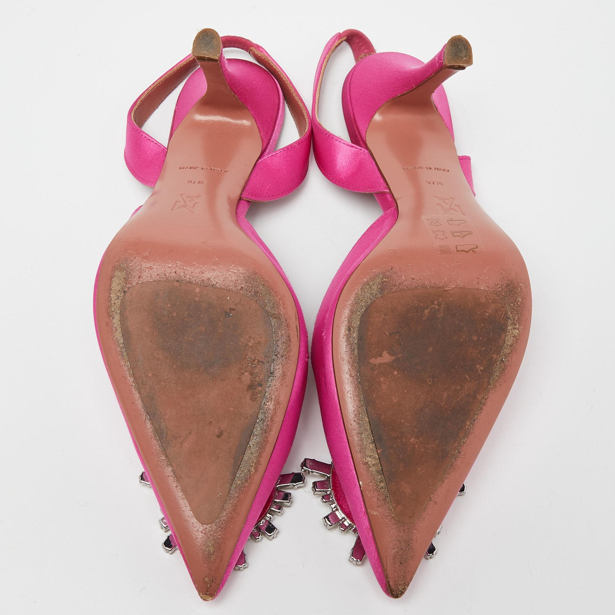 Amina Muaddi Pink Satin Begum Slingback Pumps Size 37.5 2