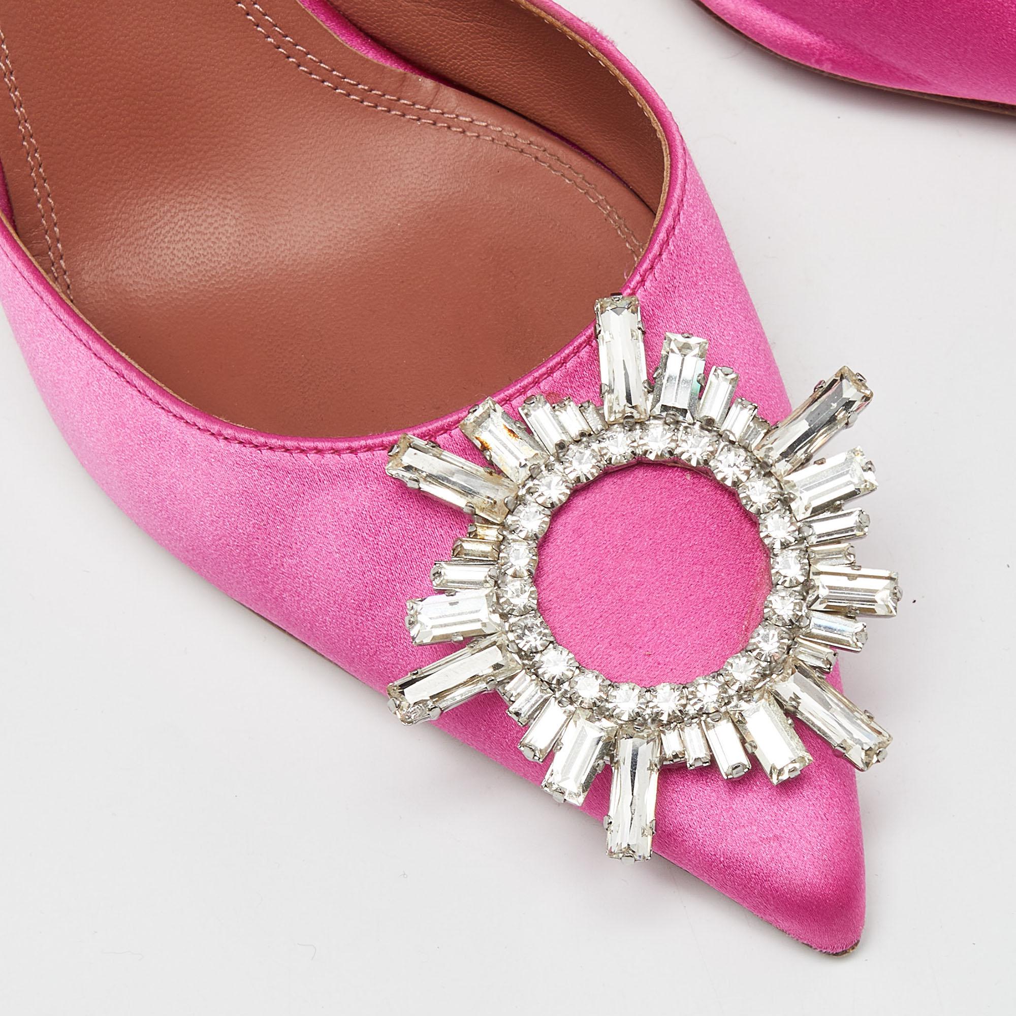 Amina Muaddi Pink Satin Begum Slingback Pumps Size 37.5 3