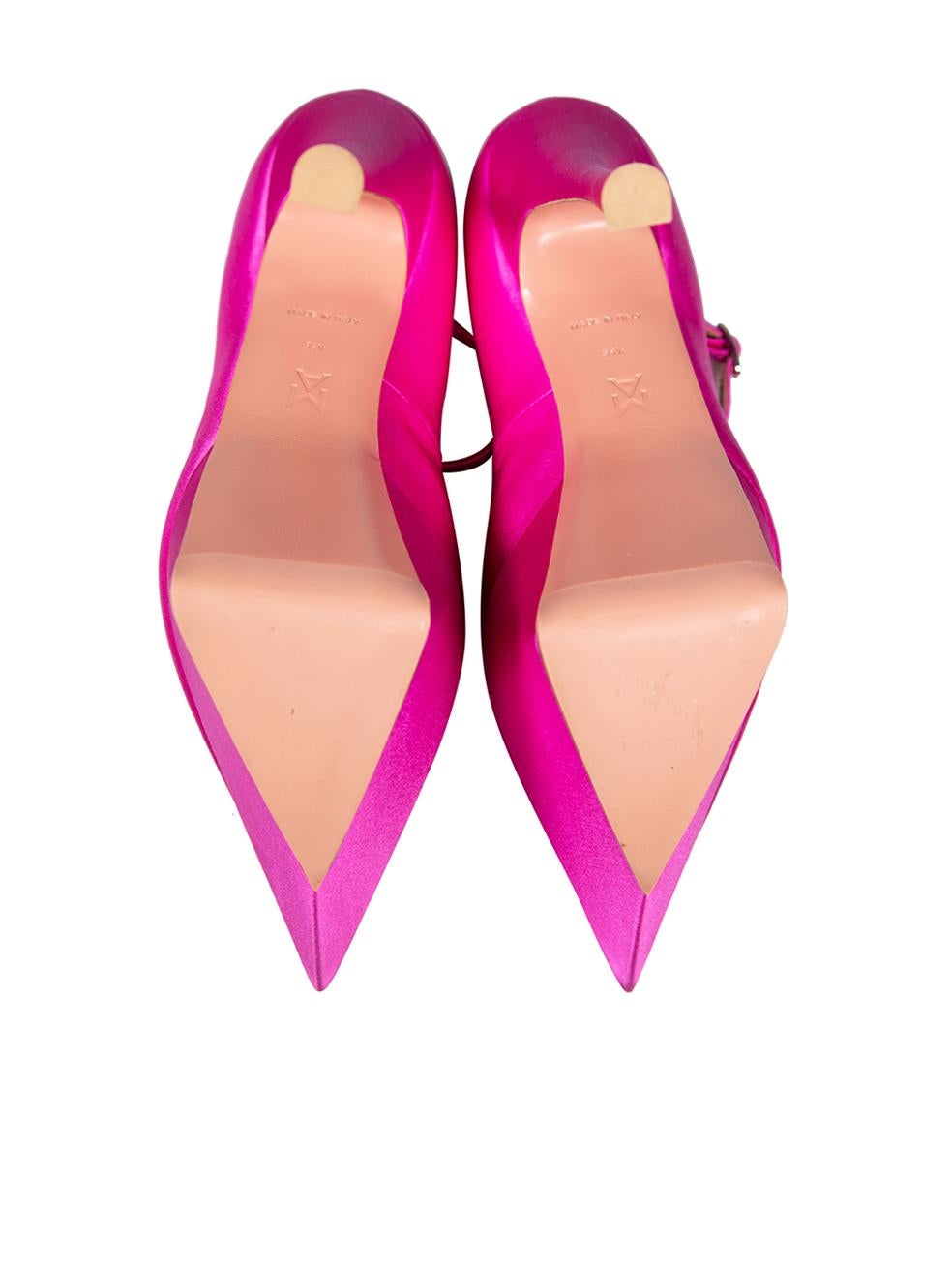 Women's Amina Muaddi Pink Satin Yigit Platform Heels Size IT 39.5