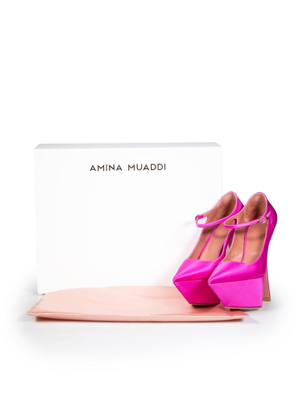 Amina Muaddi Pink Satin Yigit Platform Heels Size IT 39.5 2