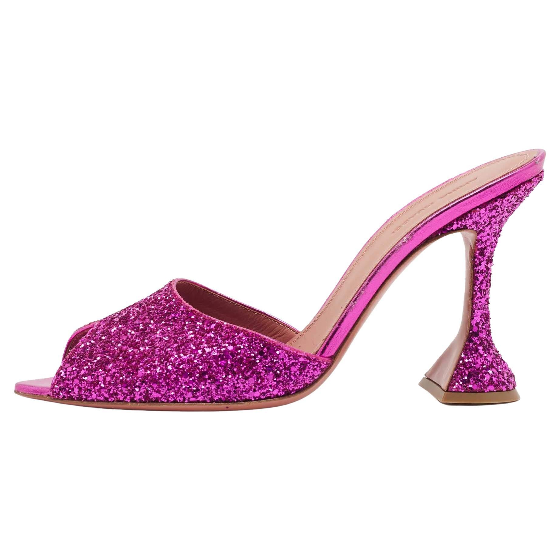 Amina Muaddi Purple Coarse Glitter Caroline Slide Sandals Size 39 at 1stDibs