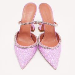 Amina Muaddi Purple Coarse Glitter Gilda Mules Size 41