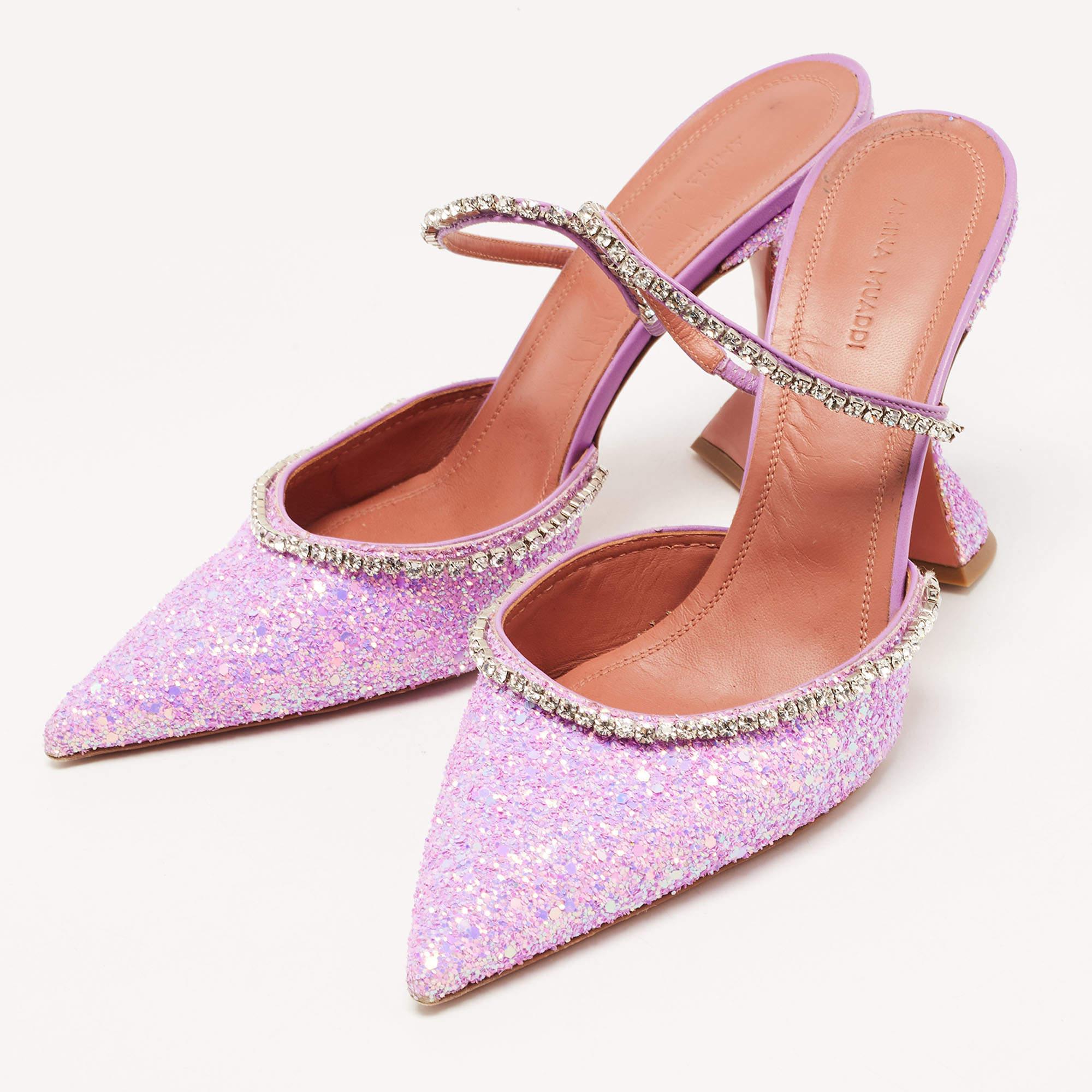 Amina Muaddi Purple Coarse Glitter Gilda Mules Size 41 1