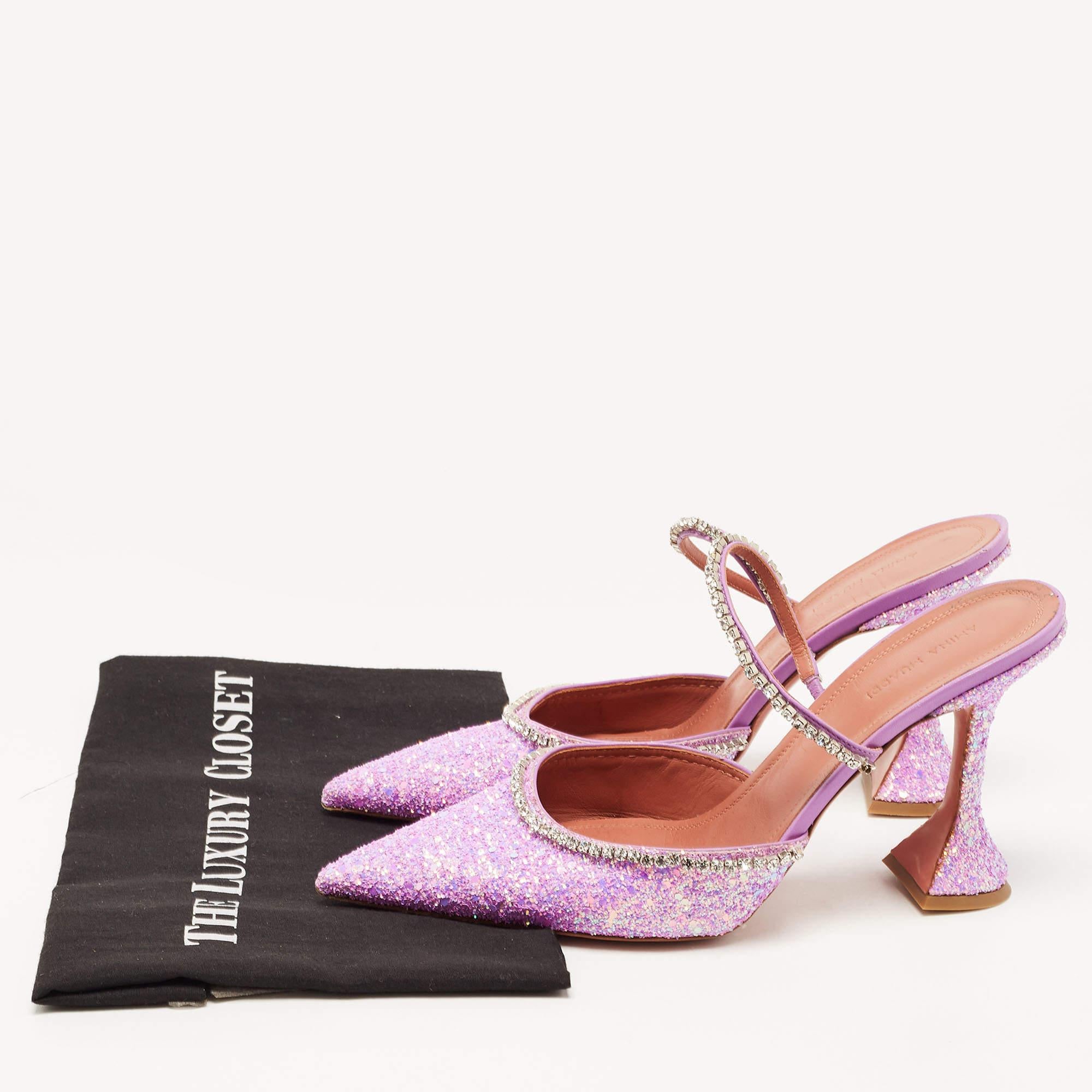 Amina Muaddi Purple Coarse Glitter Gilda Mules Size 41 2