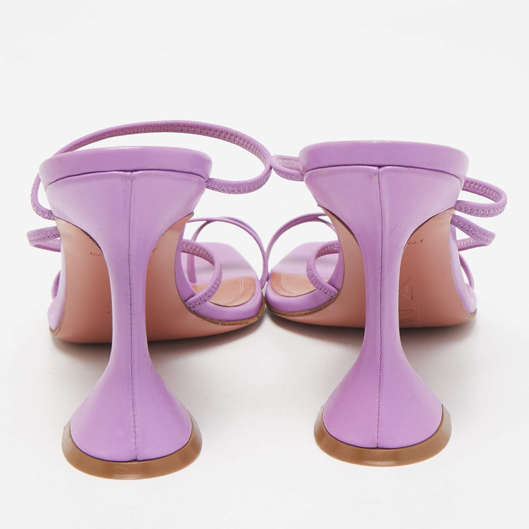 Amina Muaddi Purple Leather Naima Sandals Size 37 In Good Condition In Dubai, Al Qouz 2