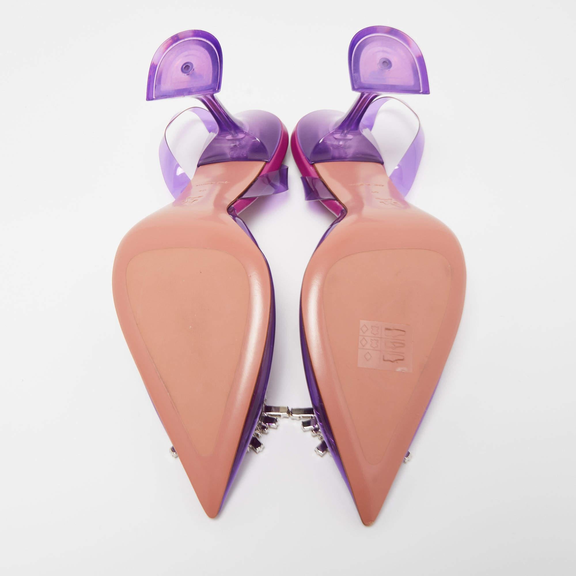 Amina Muaddi Purple PVC Begum Crystal Embellished Slingback Pumps 5