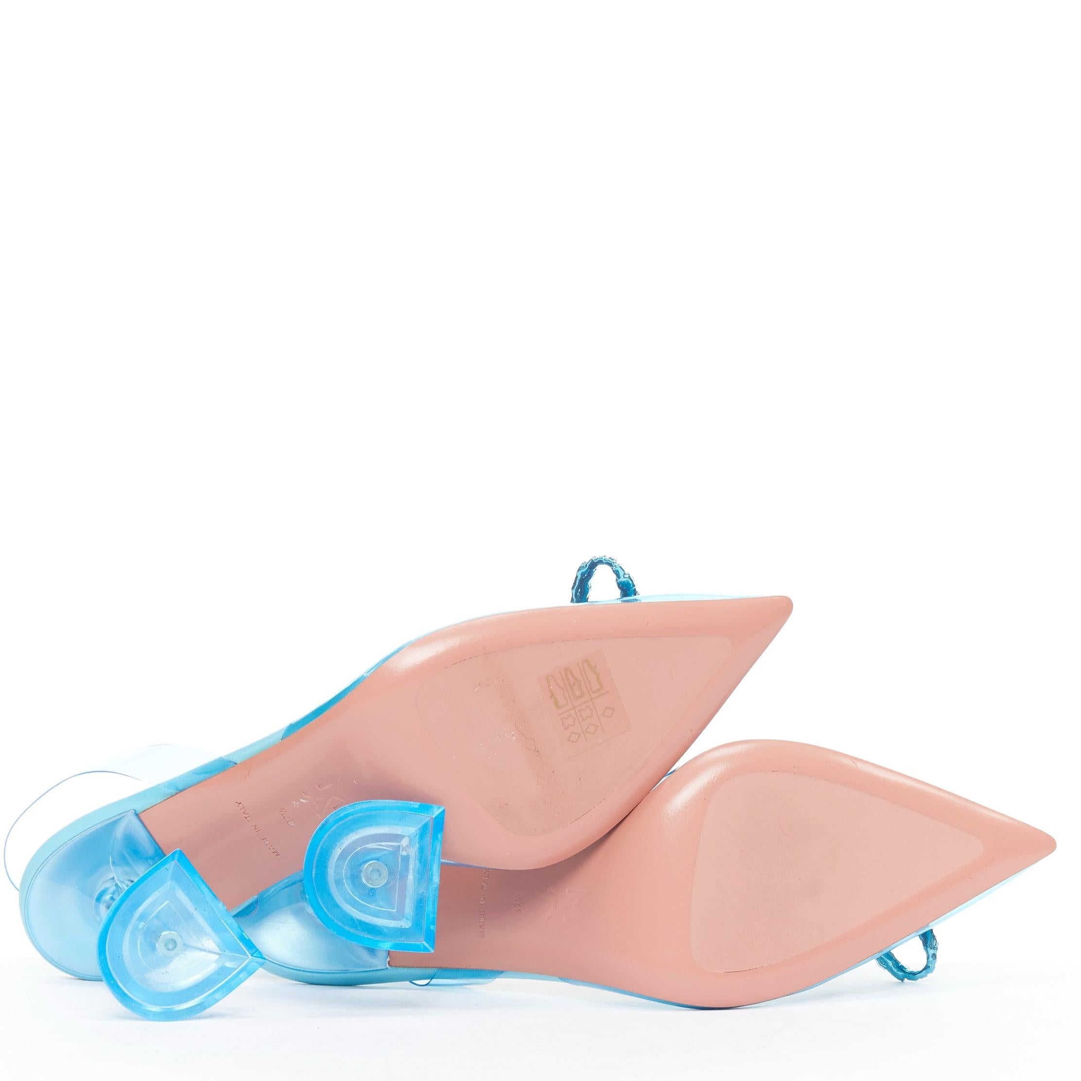 AMINA MUADDI Rosie Glass 95 PVC aqua crystal bow plexi heels EU37.5 For Sale 6
