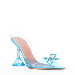 AMINA MUADDI Rosie Glass 95 PVC aqua crystal bow plexi heels EU37.5