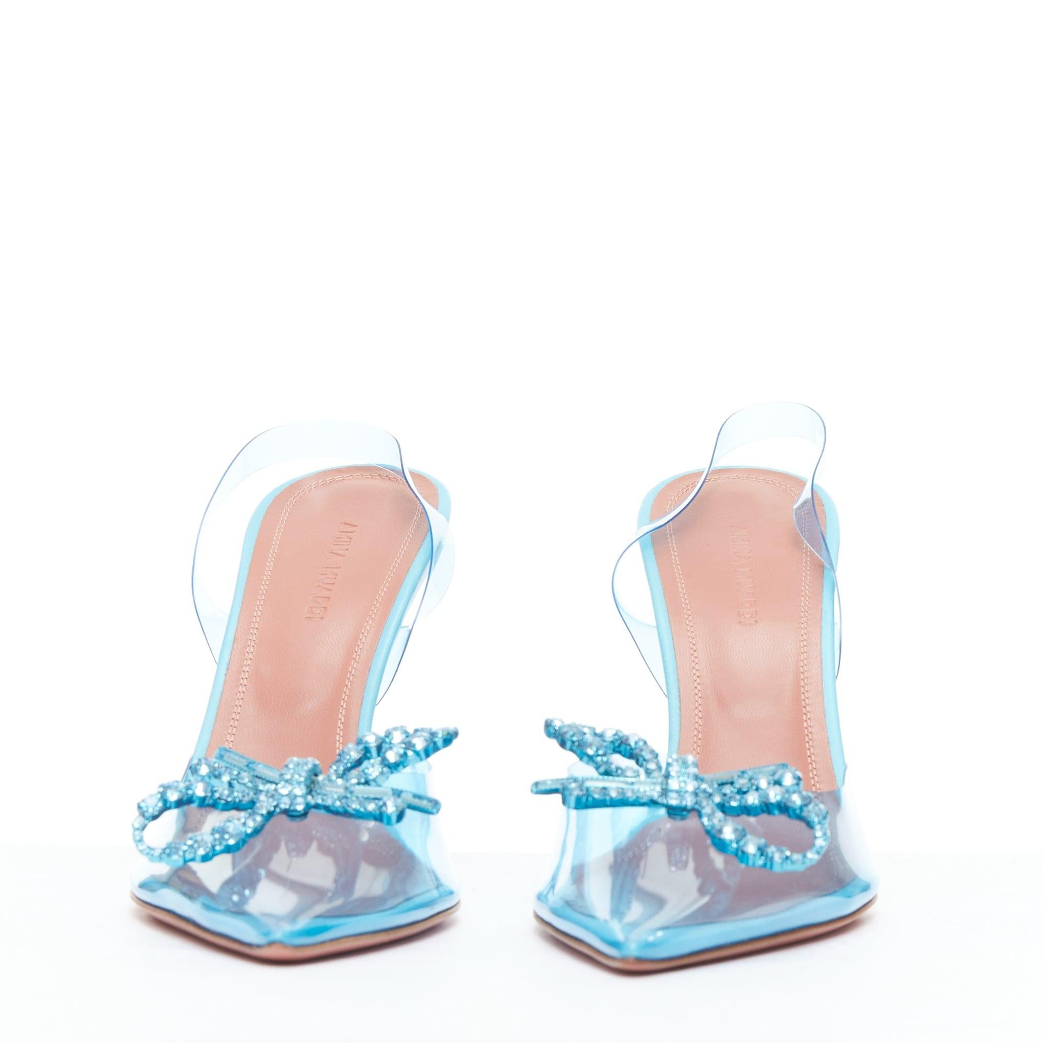 Blue AMINA MUADDI Rosie Glass 95 PVC aqua crystal bow plexi heels EU37.5 For Sale
