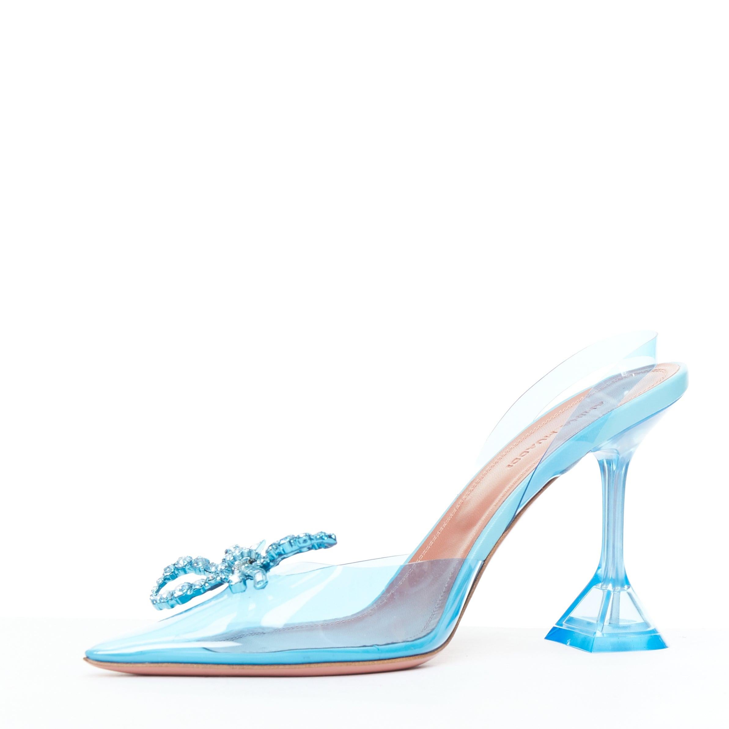 AMINA MUADDI Rosie Glass 95 PVC aqua crystal bow plexi heels EU37.5 In Excellent Condition For Sale In Hong Kong, NT