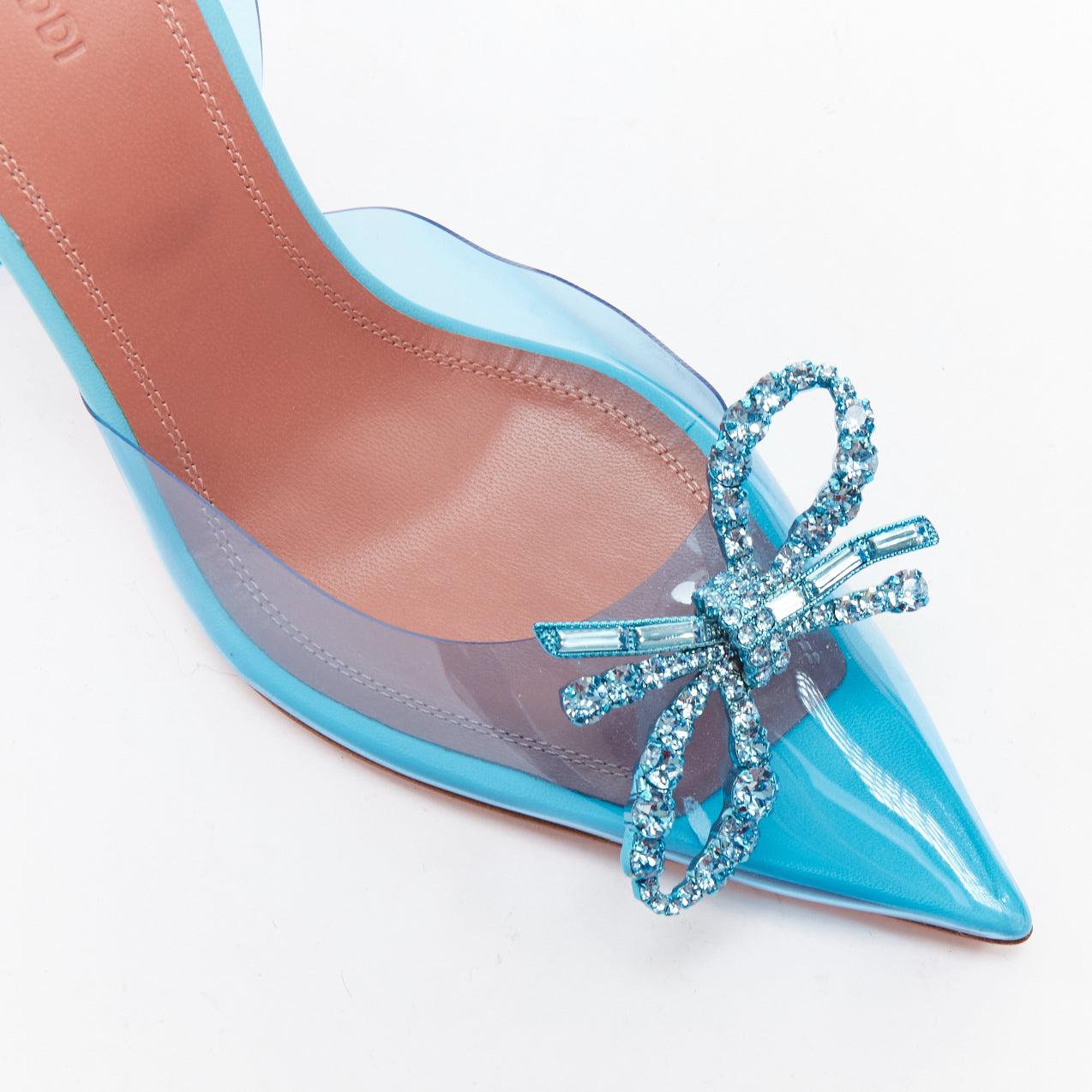 AMINA MUADDI Rosie Glass 95 PVC aqua crystal bow plexi heels EU37.5 For Sale 2