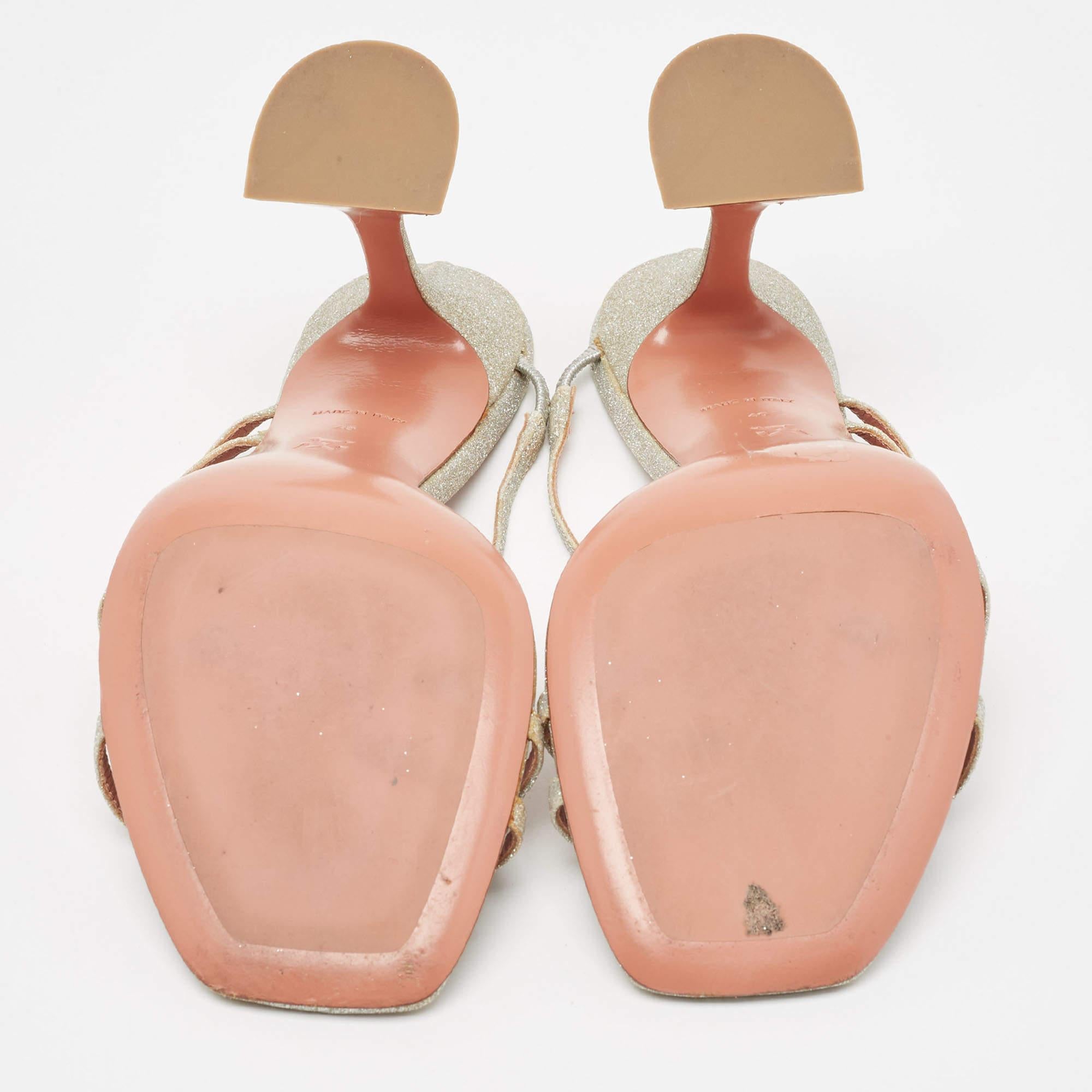 Amina Muaddi Silver Glitter Gilda Slide Sandals Size 40 In Good Condition In Dubai, Al Qouz 2