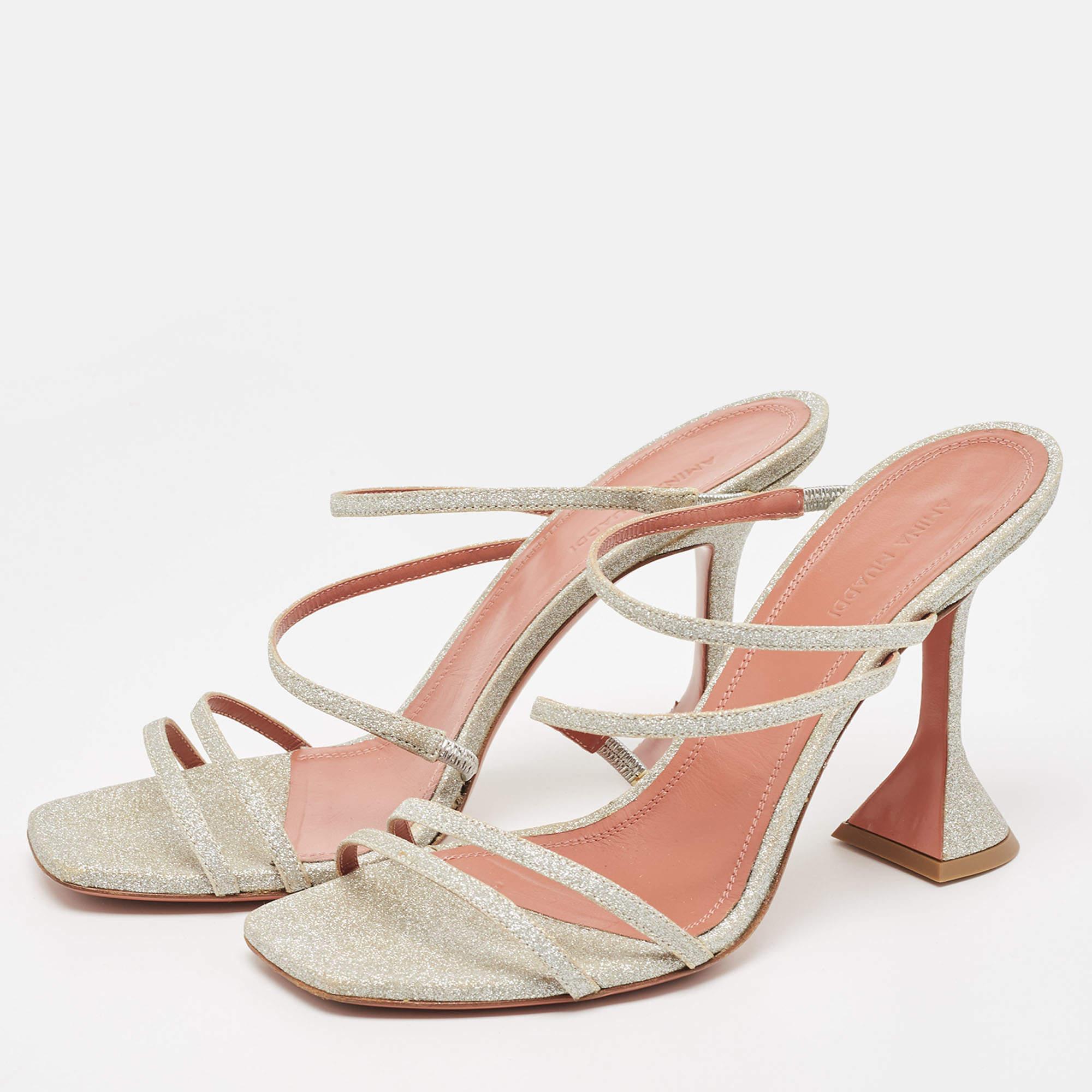 Amina Muaddi Silver Glitter Gilda Slide Sandals Size 40 1