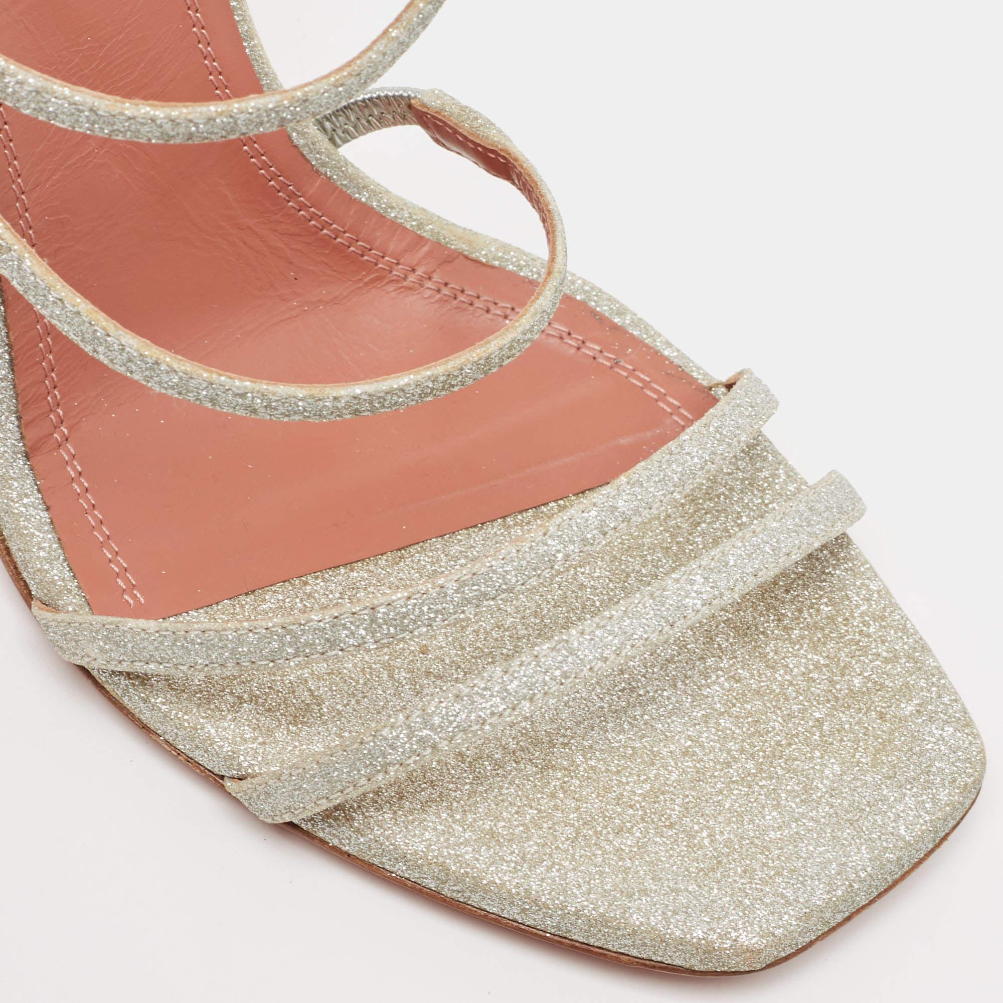 Amina Muaddi Silver Glitter Gilda Slide Sandals Size 40 2