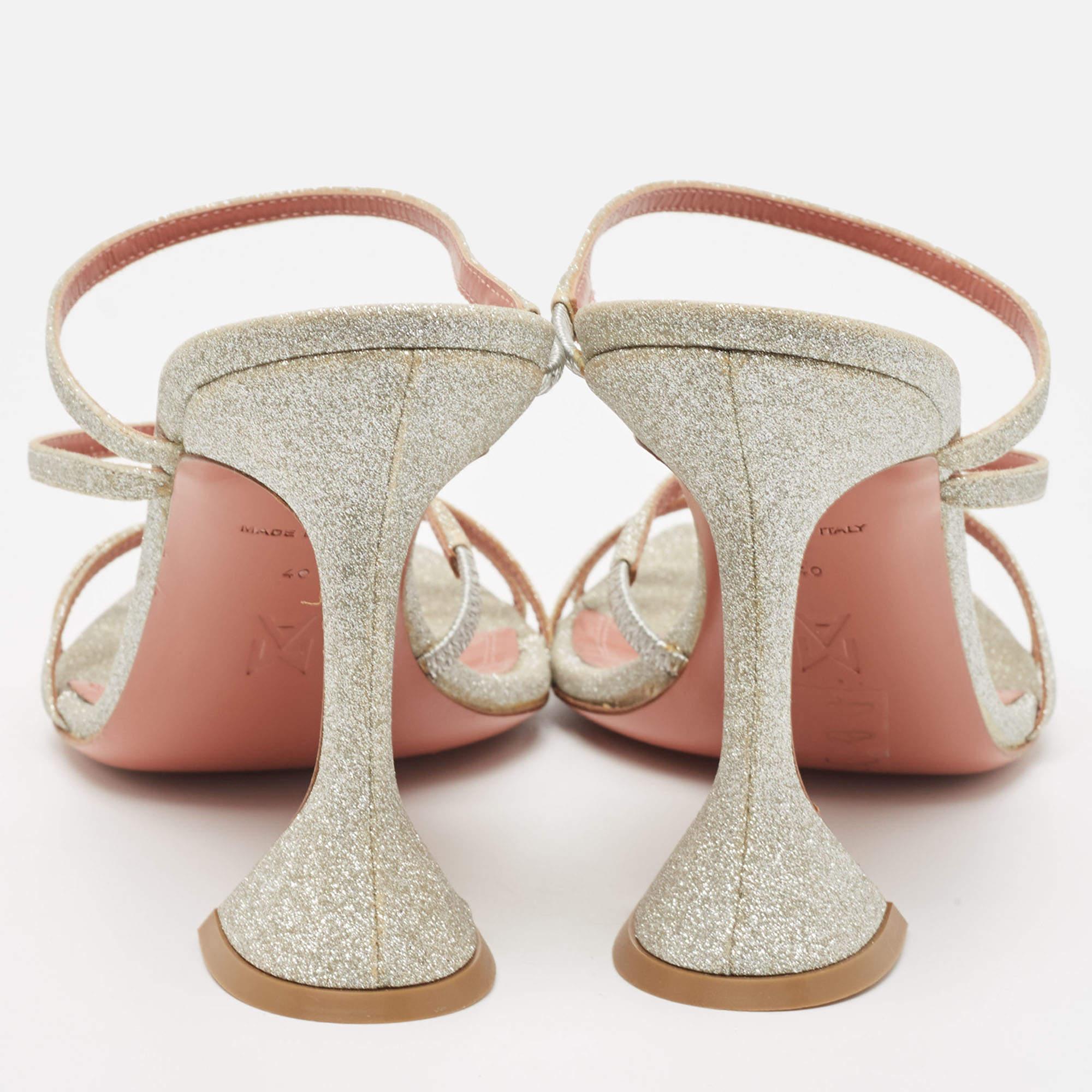 Amina Muaddi Silver Glitter Gilda Slide Sandals Size 40 4