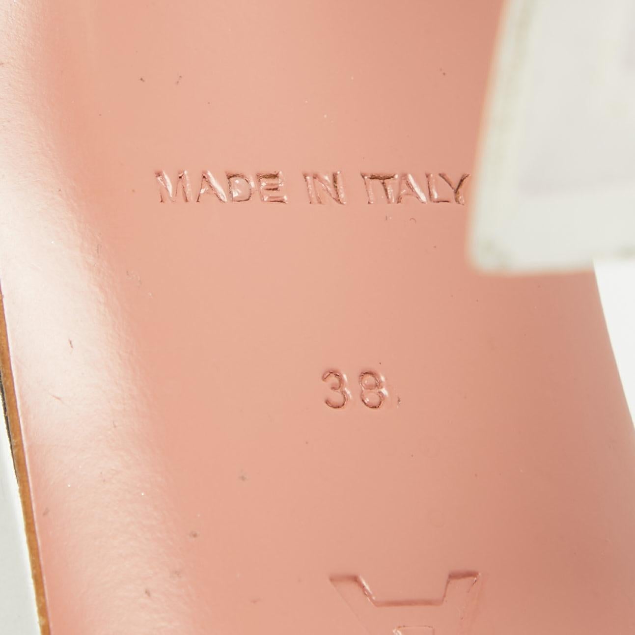 Amina Muaddi Silver PVC and Patent Leather Julia Glass Sandals Size 38 For Sale 4