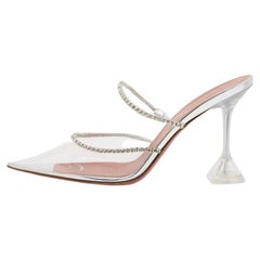 Amina Muaddi Silver PVC Glida Glass Mules Size 42