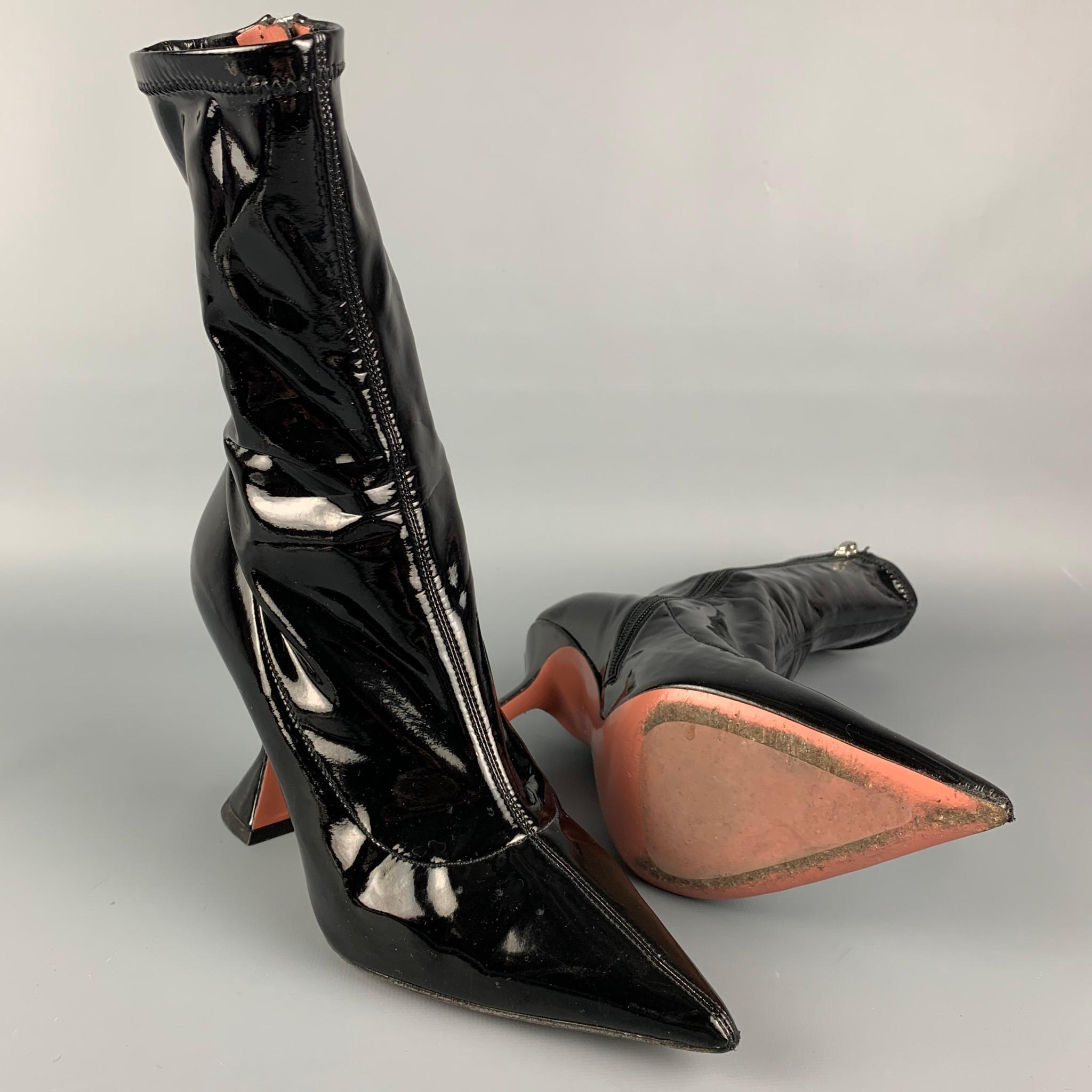 AMINA MUADDI Size 7 Black Patent Leather Pointed Toe Boots In Good Condition In San Francisco, CA