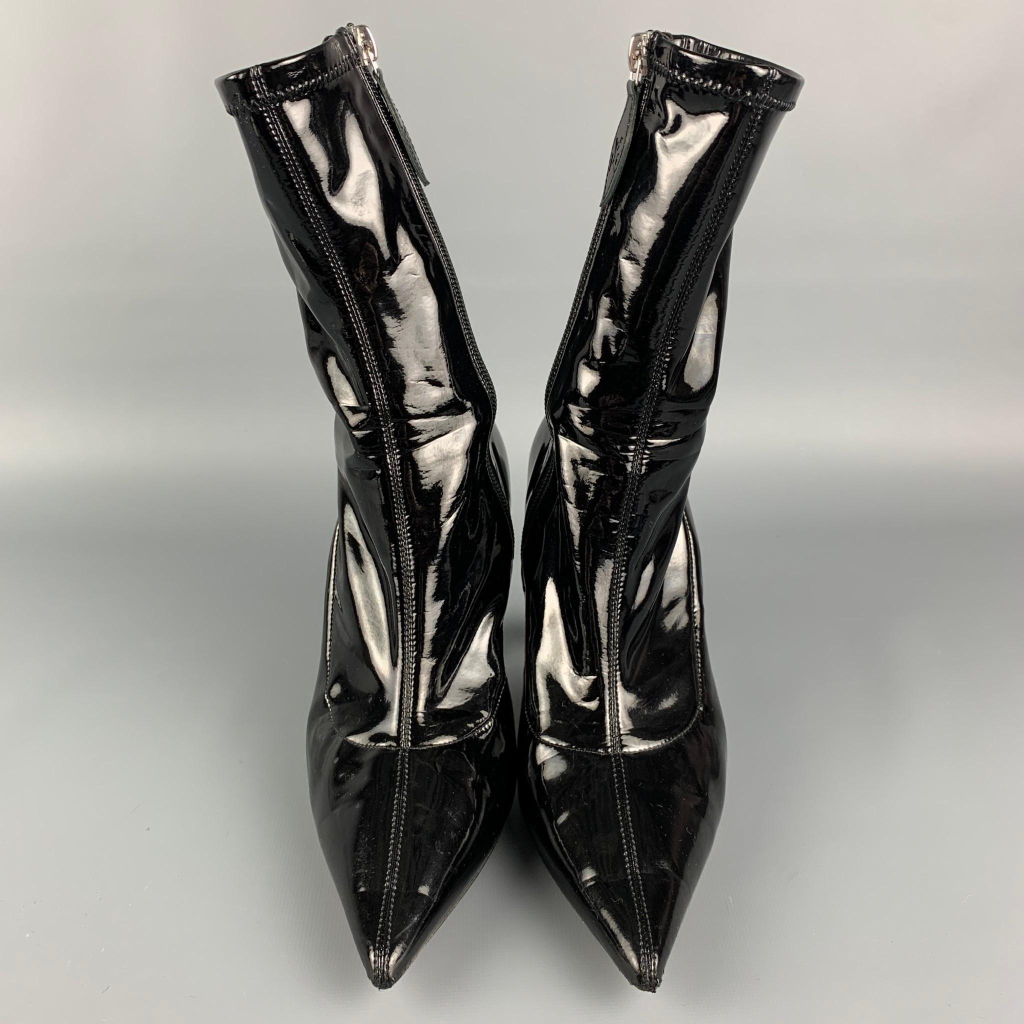Women's AMINA MUADDI Size 7 Black Patent Leather Pointed Toe Boots