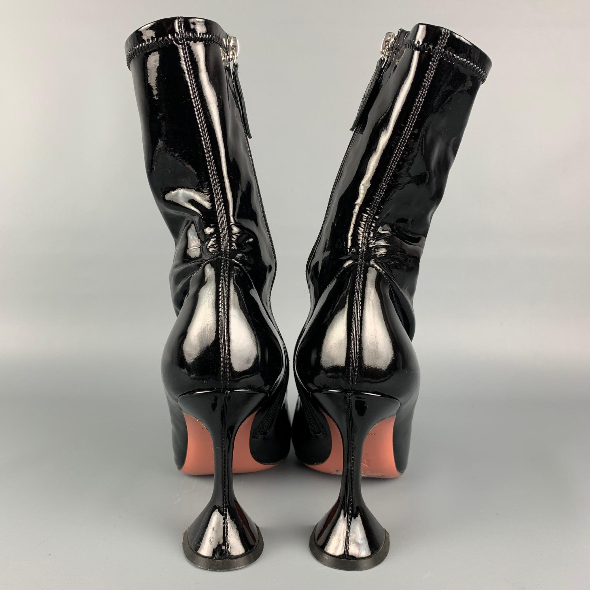 AMINA MUADDI Size 7 Black Patent Leather Pointed Toe Boots 1