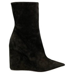 AMINA MUADDI Size 7.5 Black Suede Pointed Toe Boots