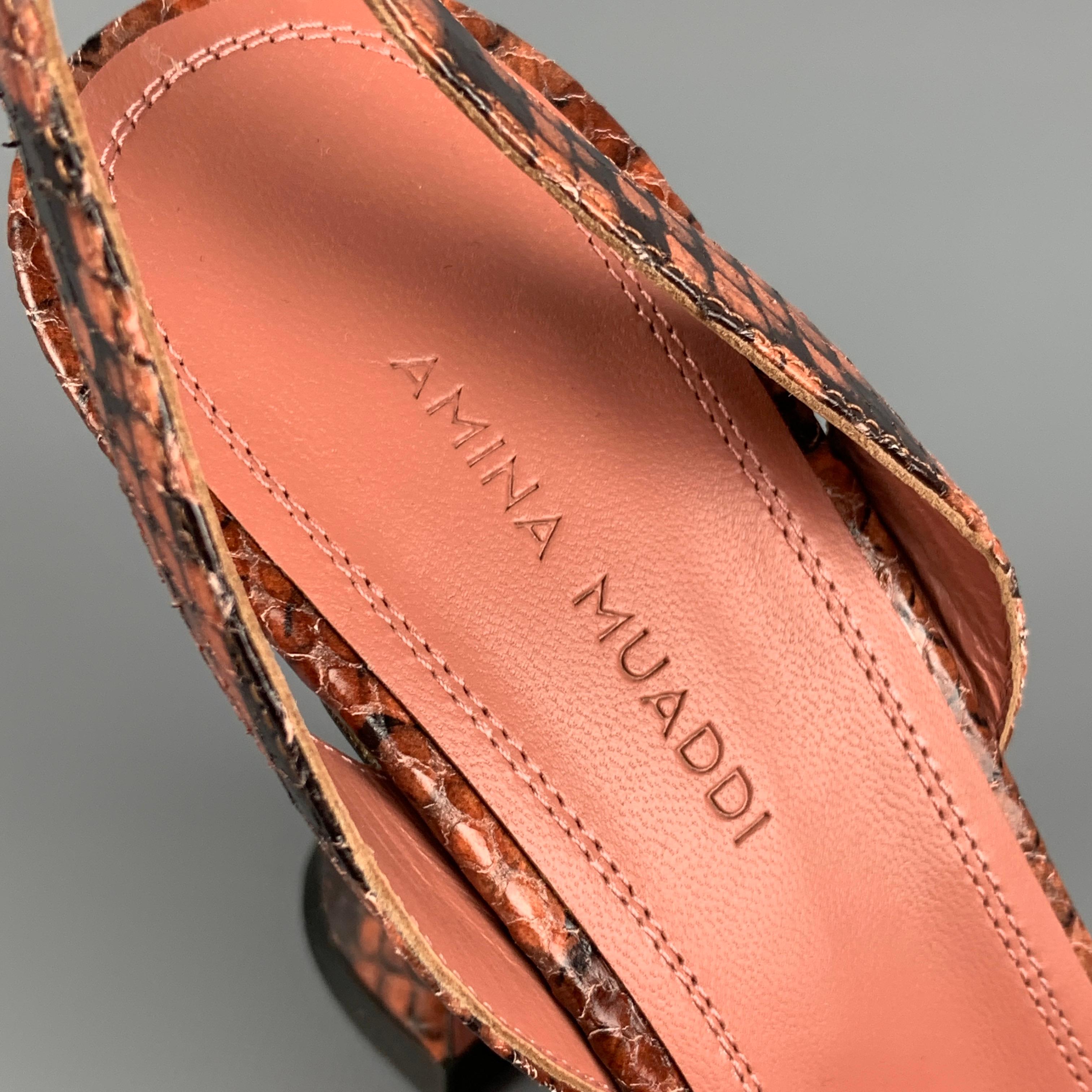 AMINA MUADDI Size 7.5 Brown Snake Skin Leather Embossed Pumps In New Condition In San Francisco, CA
