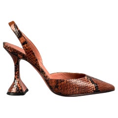 Used AMINA MUADDI Size 7.5 Brown Snake Skin Leather Embossed Pumps