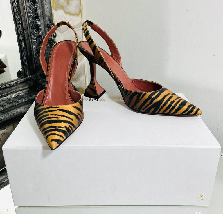 Amina Muaddi Tiger Print Satin Pumps, image 2 of 7