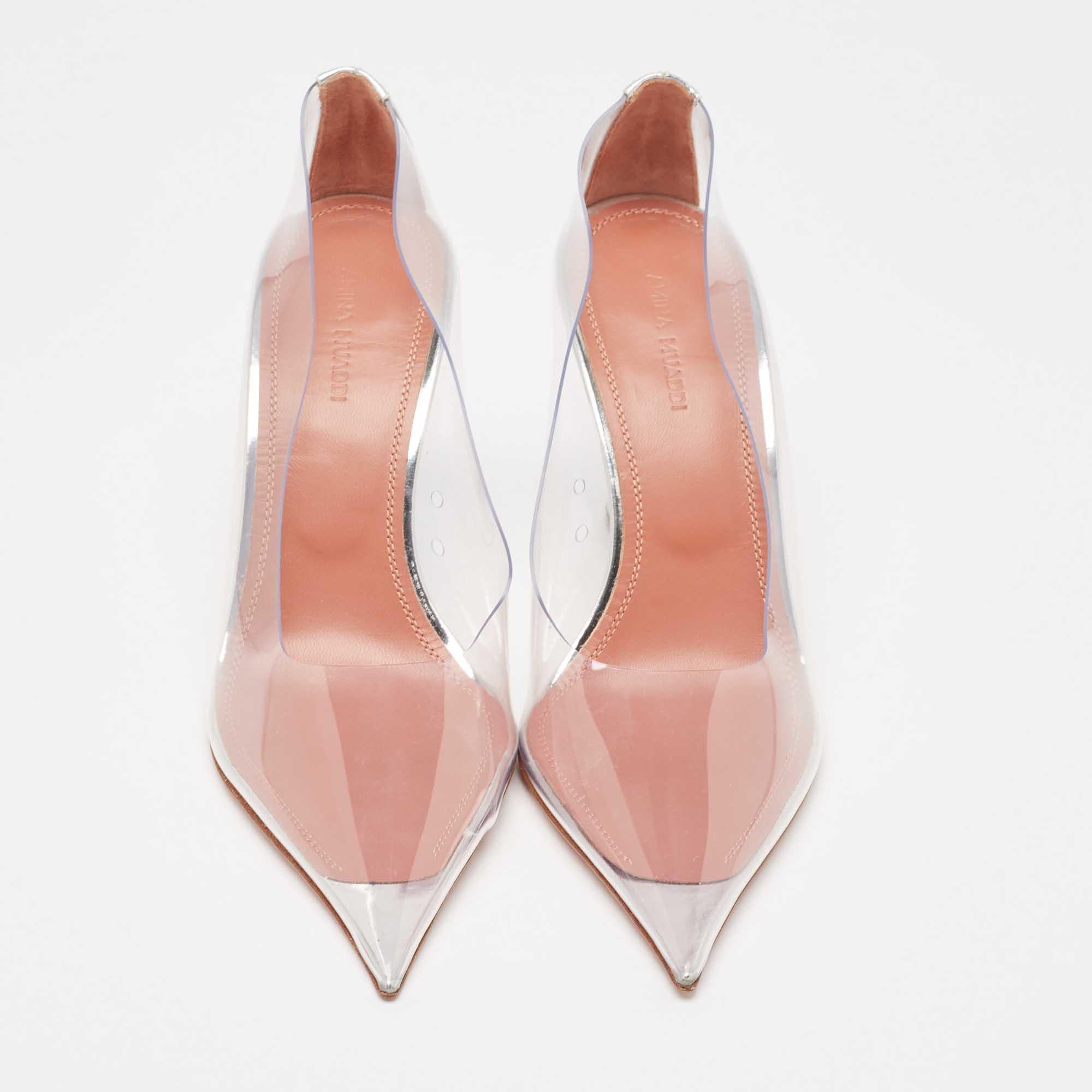 Gris Amina Muaddi escarpins compensés anées en PVC transparent, taille 38,5 en vente