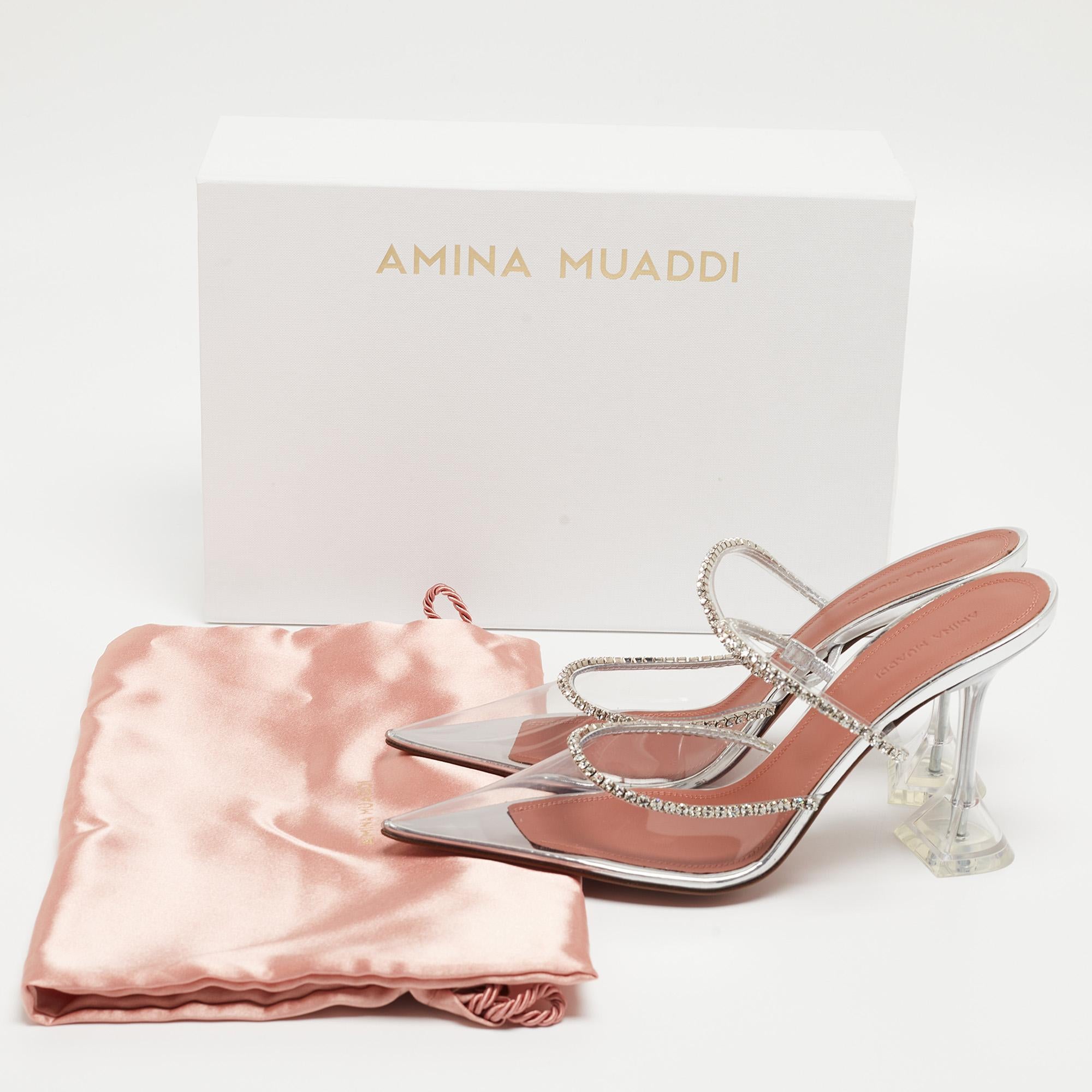 Amina Muaddi Transparent PVC Glida Glass Mules Size 39 For Sale 5
