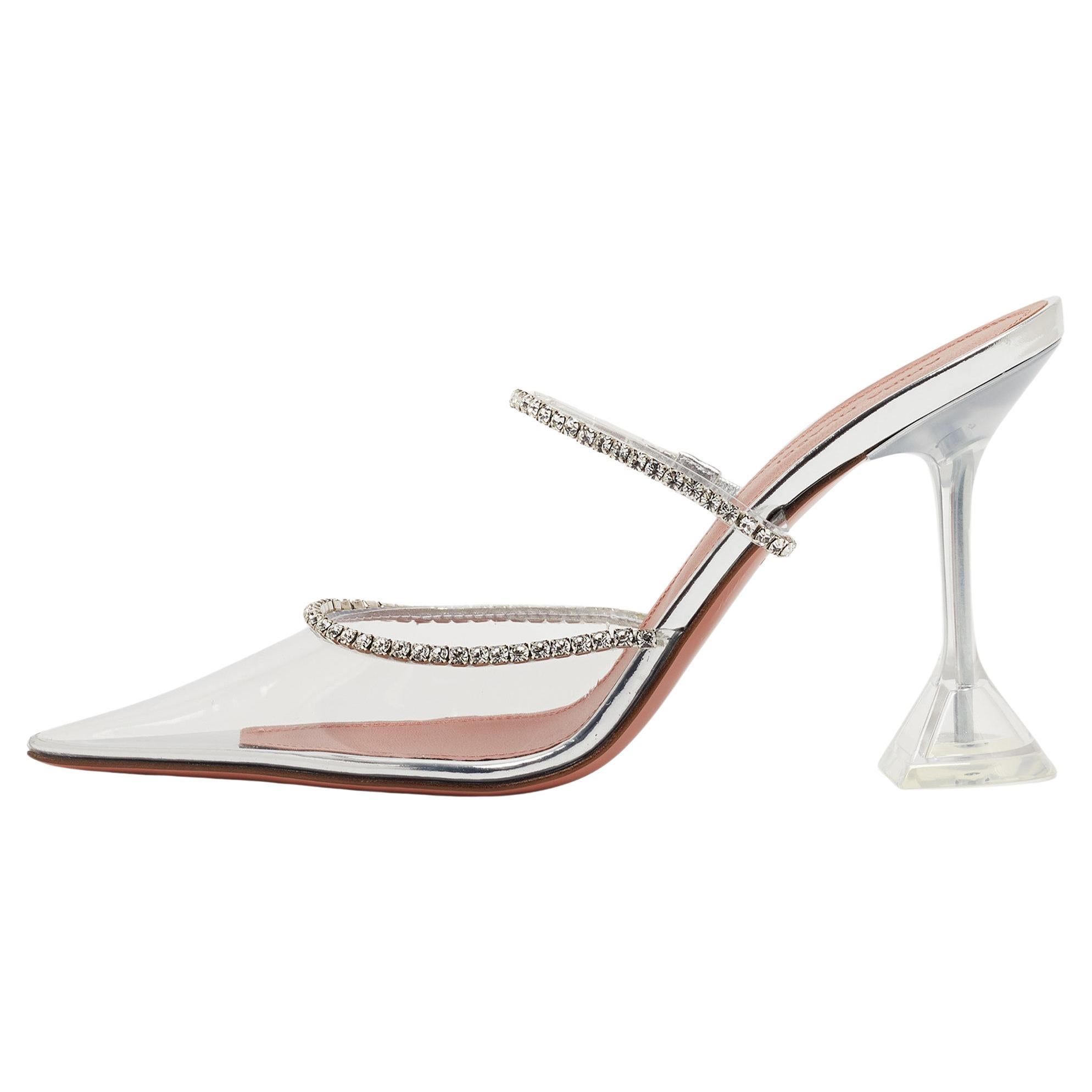 Amina Muaddi Transparent PVC Glida Glass Mules Size 39 For Sale