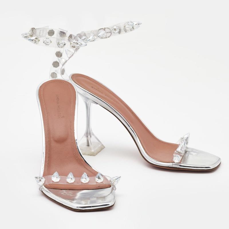 Amina Muaddi Transparent PVC Julia Ankle Strap Sandals Size 39 For Sale 2