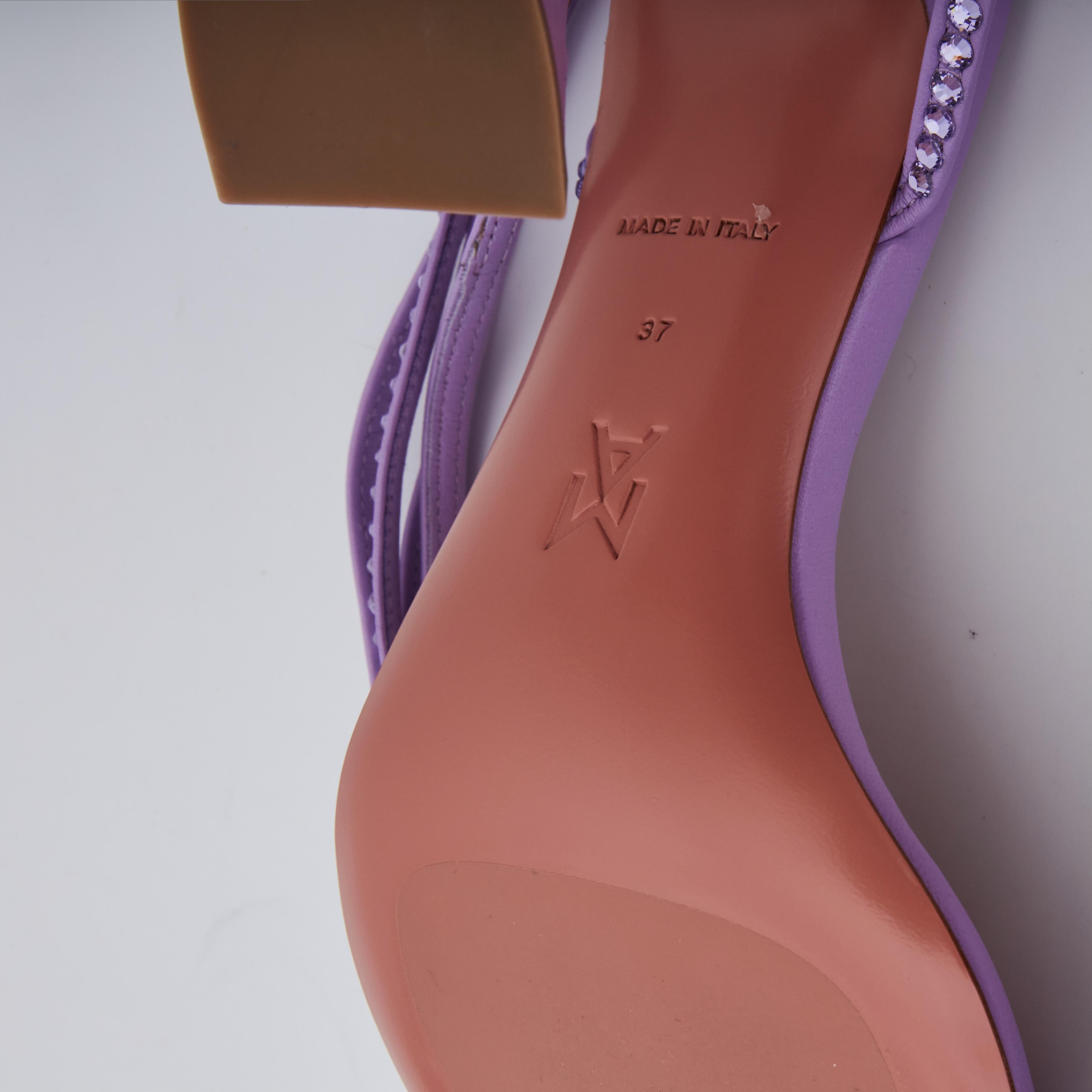 Women's Amina Muaddi Vita Crystal Lilac Nappa Sandals Heels (EU 37) For Sale