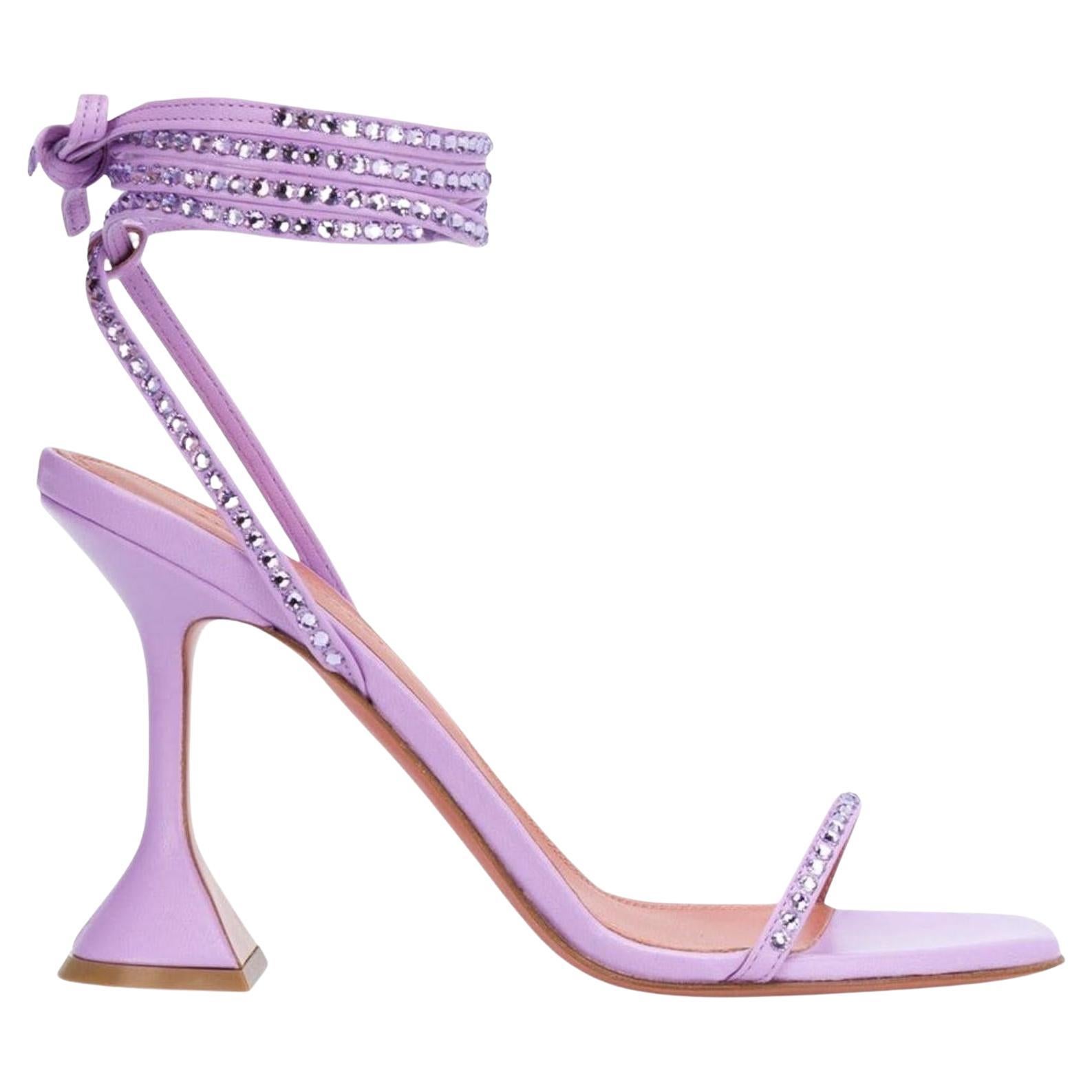 Amina Muaddi Vita Crystal Lilac Nappa Sandals Heels (EU 37)